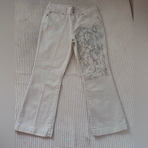 d. jeans off white Flare Jeans by Christine with Silver acrylic artwork